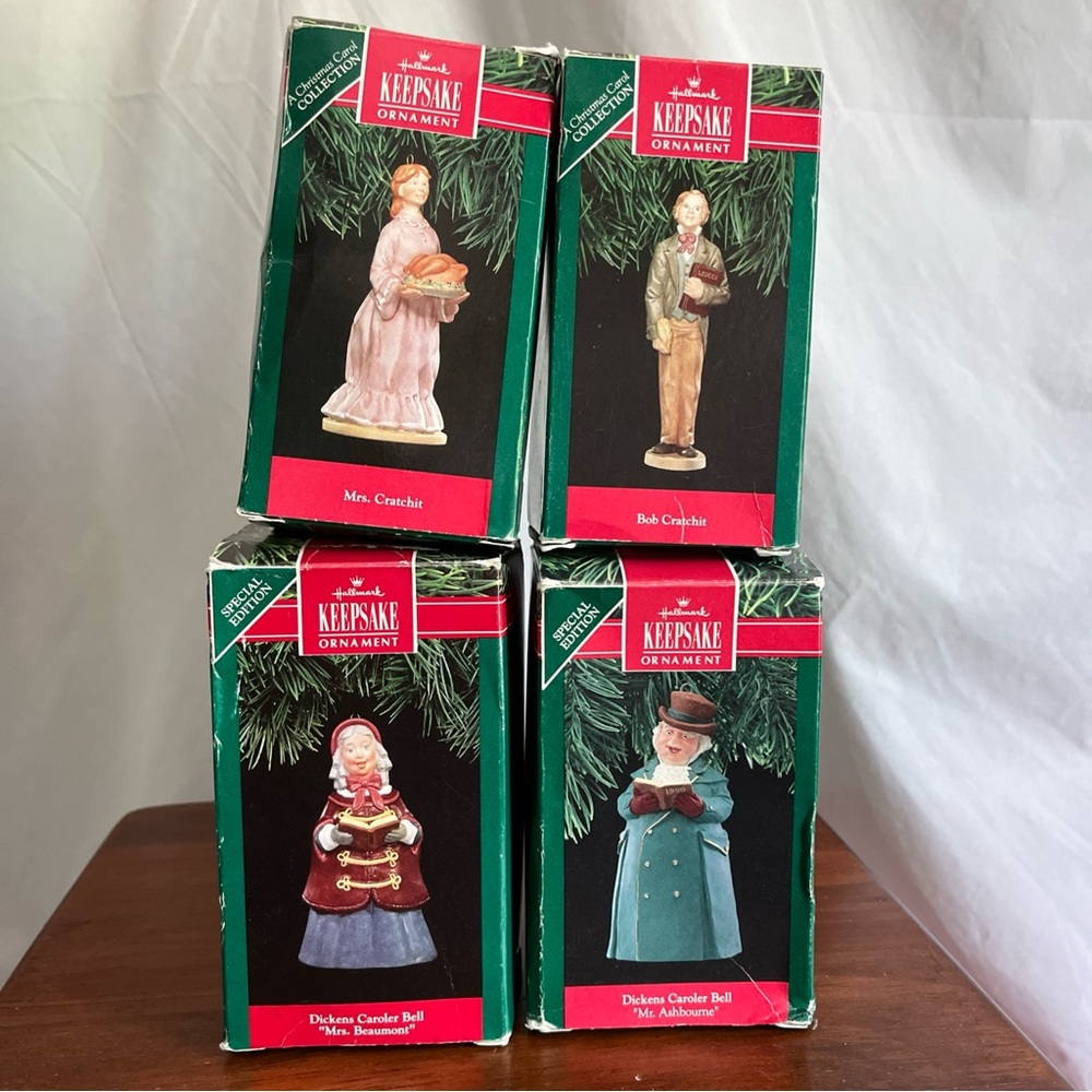1990-1991 Hallmark Ornaments, A Christmas Carol (2) & Dickens Carolers Bell (2)